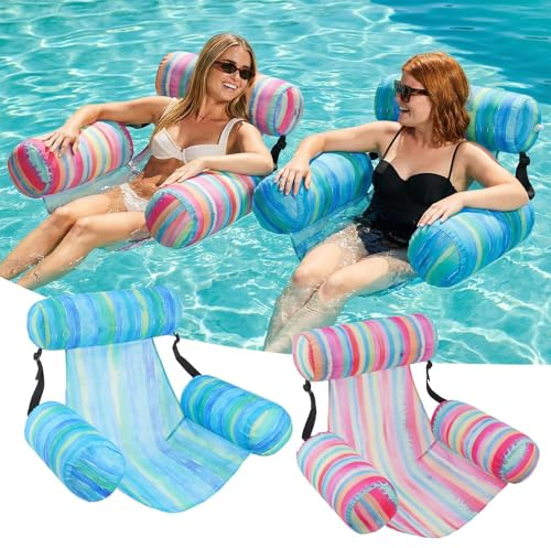 Inflatable Pool Float Chair - 2 Pack Pool Floats Adult Heavy Duty, Water Floating Lounge Chairs, Blow up Floaties Adults for Summer Fun Party Lake Beach