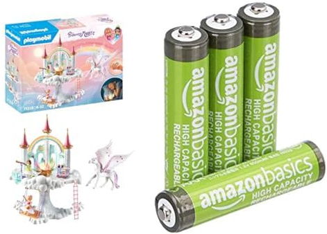 PLAYMOBIL Regenbogen-Schloss, leuchtende Blume/Sound, 4+ Jahre, & AAA Akkus Amazon Basics 4 Stück, 850mAh