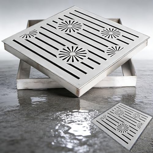 Tapa Desague Terraza Inoxidable 304 con Marco, Rejilla Desague para Entradas Vehículos, Patios, Garajes Aceras(30x40cm/12x16in)