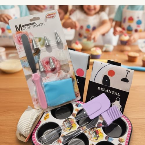 Kit Repostería Infantil y Cocina para Niños – Juego de Roles Chef Set con Delantales Adulto y Niño, Utensilios Silicona Alimentaria, Molde Cupcakes Antiadherente – Regalo Montessori Desde 3 Años