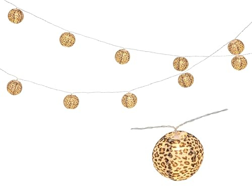 Lumineo Catena luminosa a LED con 10 lanterne leopardate per esterni, 2,7 m, con batteria/timer, illuminazione per feste per giardino e balcone, catena di luci per interni ed esterni, luce bianca