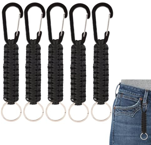 5PCS Porte-clés en Paracorde Court 16cm Mousqueton Tressé, Cordon Pratique pour Randonnée, Camping, Activités Extérieures, Fixation de Clés, Téléphone, Matériel de Survie et Accessoires de Sac à Dos