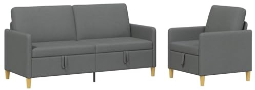 Qnhdfrt Sofa Set mit Stauraum 2-teilig, Couchgarnitur 4-Sitzer aus Polyester, Sofagarnitur mit 3-Sitzer Sofa und 1-Sitzer Sessel für Wohnzimmer, Dunkelgrau