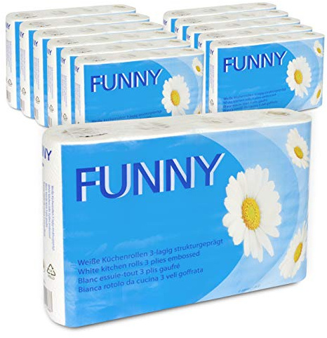 Funny AG 068 - Toallas de papel (3 capas, 50 hojas por rollo, 48 unidades), color blanco