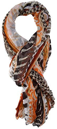 TigerTie gecrashter Chiffon Schal in orange braun weiß gemustert - Tuch Gr. 180 x 100 cm