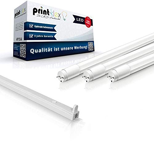 Print-Klex GmbH & Co.KG Einzelhalter-150cm + LED Leuchtstoffröhre T8 22W 6400K - Kaltweiß Lampe Röhre Tube Neonröhre mit G13-Sockel Deckenlampe ohne Schutzbdeckung