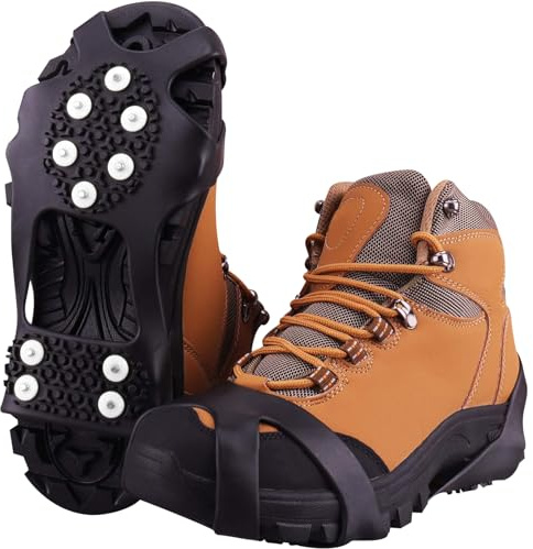 Fesoar Schuhspikes,Schuhkrallen,Steigeisen,Schuh Spikes für Bergschuhe,Stiefel 10 Stollen Schnee EIS Steigeisen Spikes,Herren und Kinder