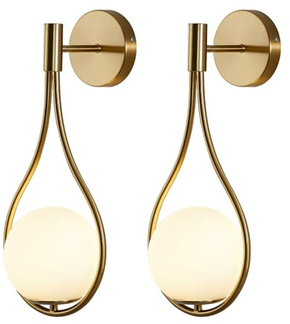 KCO Wandleuchter Mitte des Jahrhunderts Tropfen-Design Wandleuchte aus gebürstetem Messing, Wandhalterung für Nachttisch, Wohnzimmer (2 Stück)