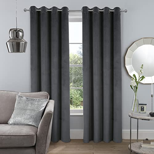 Soft Velvet Curtains 84 Inches Length Luxury Room Darkening Bedroom Curtains Energy Efficient Window Curtains for Living Room Set of 2 Charcoal Grey