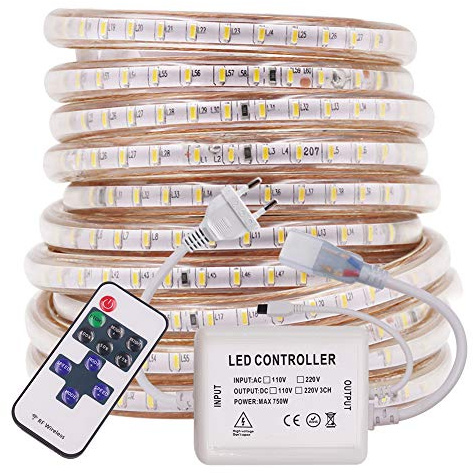 XUNATA 15m Striscia LED Dimmerabile con Telecomando a 11 Tasti, 220V illuminazione Strisce LED Impermeabile IP67 LED Strip Light Warm White- Luce Bianco Caldo