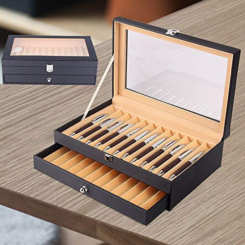 Stifte Sammelbox, Füllfederhalter Organizer Box, Penbox Stifthalterbox Pens Veranstalter Aufbewahrungskiste für 24/36 Stifte Schreibgeräte (Schwarz, 24 Stifte)