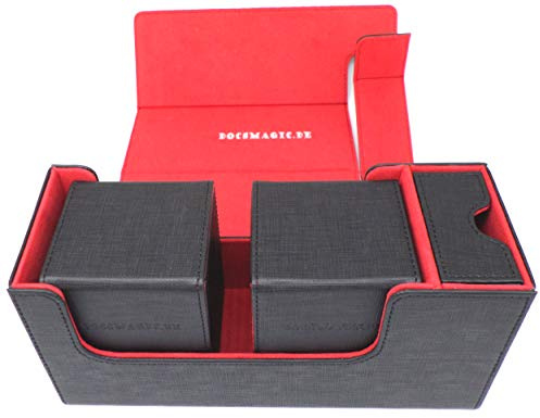 docsmagic.de Premium Magnetic Tray Long Box Black/Red Small + 2 Flip Boxes