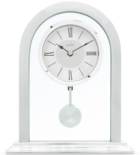 Acctim Colney Pendulum Mantel Clock Quartz Brushed Metal & Glass Energy Efficient Movement Silver
