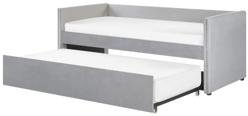 Beliani Tagesbett für 2 Personen Samt grau mit Lattenrost 90x200 cm ausziehbar Troyes