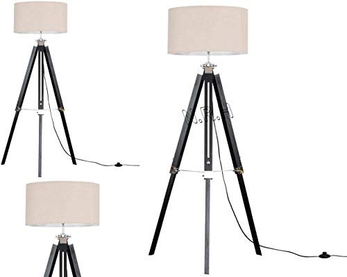 Lampadaire sur trépied en bois noir avec base de 127 cm Finition chromée (sans abat-jour)