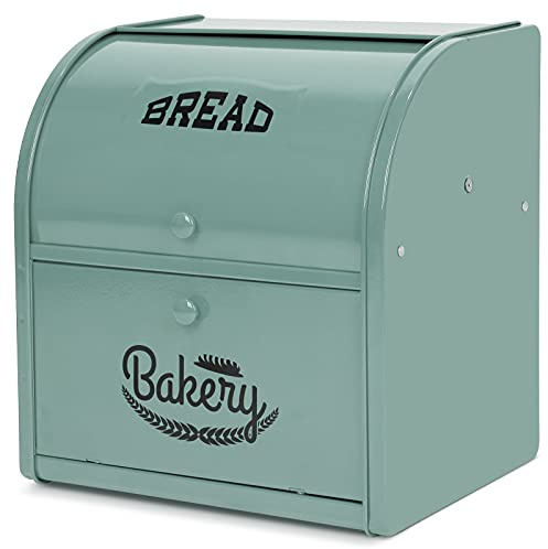 Olebes Bread Box, Metal Bread Box For Kitchen Countertop, Bread Storage Container Holds 2 Loaves Of Bread, High Capacity Breadbox, Bread Holder Suit Farmhouse Kitchen Decor For Counter