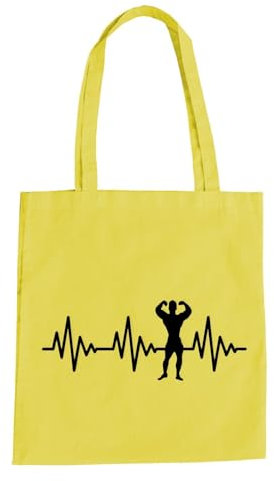 Herzschlag Bodybuilding Baumwolltasche - Ekg Muskeln Bizeps Fitness Gelb