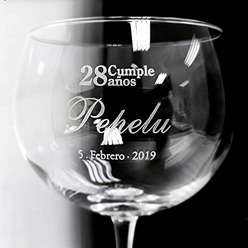 Copas de balón Gin Tónic personalizadas mediante grabado a láser con estuche a juego - Regalo personalizado (Cumpleaños)
