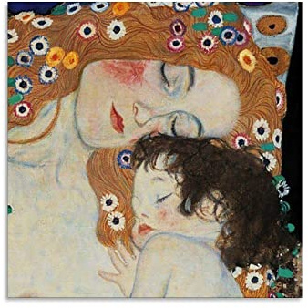 HUIHUO Gustav Klimt Kunstdruck auf Leinwand, Motiv: Mutter und Kind, moderne Dekoration für Wohnzimmer, 30 x 30 cm