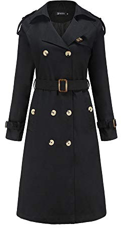 JMKEY Damen Trenchcoat Zweireiher Klassischer Revers Mantel Gürtel Slim Oberbekleidung Mantel Reisejacke