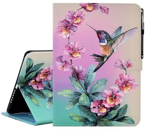 KEROM Case for iPad 6th/5th Generation iPad 9.7 inch Case 2018 2017, iPad Air 2/Air 1 Case, PU Leather Folio Stand Protective Cute Cover with Stand and Auto Sleep Wake, Hummingbird