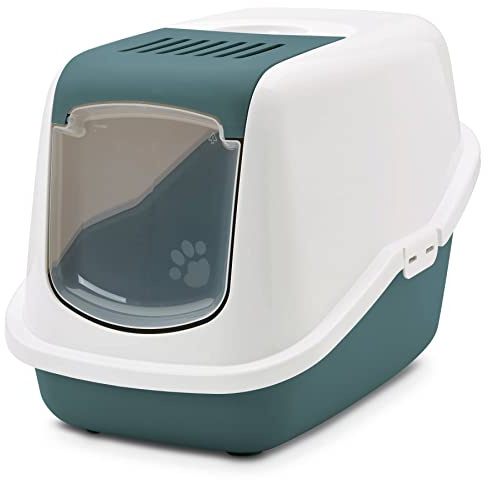 PETGARD Inodoro Moderno para Gatos Nestor Blanco y Verde Oscuro, 56 x 39 x 38,5 cm