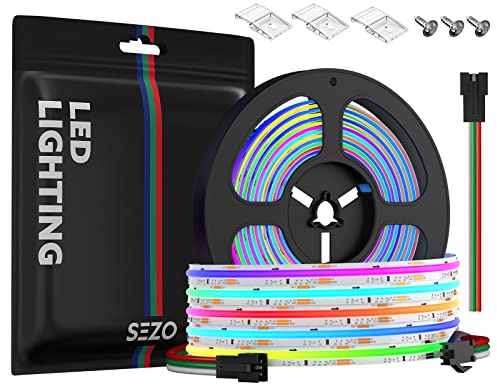 SEZO FCOB RGB WS2811 IC Hohe Dichte Adressierbare LED Streifen 5M 720LEDs/M | DC24V Farbwechsel COB RGB LED Strip 1200Pixel 21W/M IP30 nicht wasserdicht DIY Dekoration (LED Controller Separat Erhältlich)