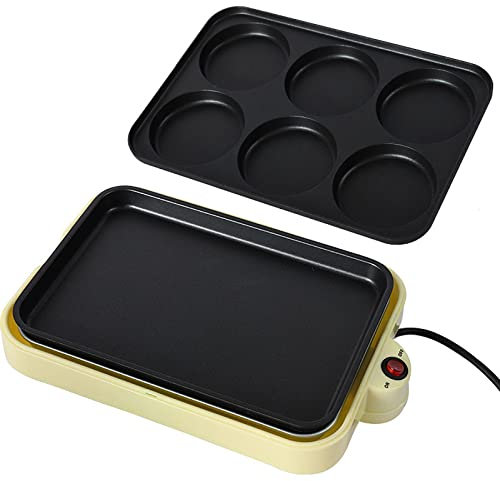 Machine À Crêpes Électrique, Machine À Hamburger À 6 Trous, Poêle À Frire Électrique Antiadhésive avec Ustensiles De Cuisson, Antiadhésive, pour La Cuisson D'œufs Frits Au Barbecue