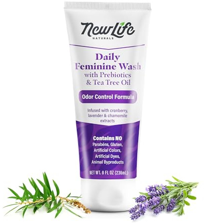 NewLife Naturals Daily Feminine Wash for pH Balance and Odor Control for Feminine Hygiene Intimate Wash for Women - With Prebiotics and Tea Tree Oil - Paraben Free - USA 8oz