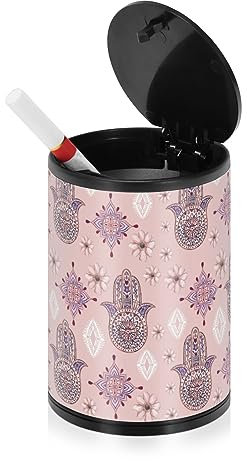 Hand Evil Eyes Aquarell Rosa Rauchfreier Aschenbecher für Zigaretten mit Deckel Edelstahl Tragbares Autozubehör Terrasse Aschenbecher für Reisen