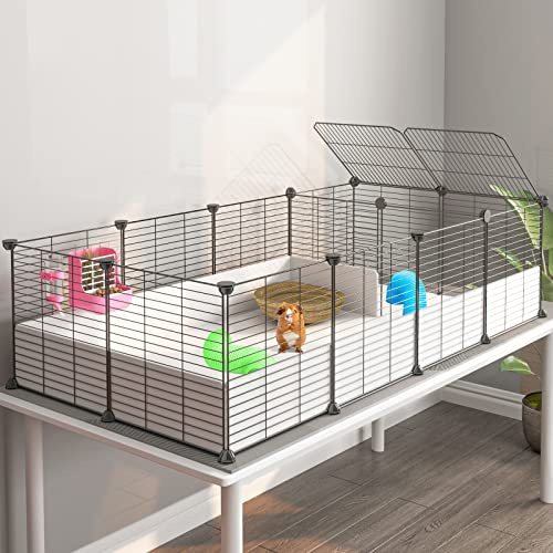Oneluck Eiiel marsvinsbur, inomhus livsmiljöbur med vattentät plastbotten, lekhage för små husdjurskanin, sköldpadda, hamster, skiljevägg