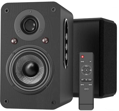 LONPOO LP-42X Attivi Diffusori da scaffale 100W RMS | woofer 4 fibra di carbonio | connettività HDMI ARC, Ottica, Coassiale, Bluetooth 5.3, AUX-IN, USB, telecomando (nero)