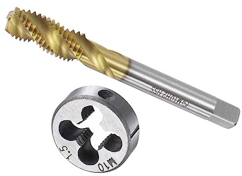 CoCud Juego de Barrenas Y Terrajas Métricas M10 X 1.5 Rosca Recubrimiento Titanio Espiral Flauta Tornillo Barrena Y Juego de Herramienta Terraja 1 Ud