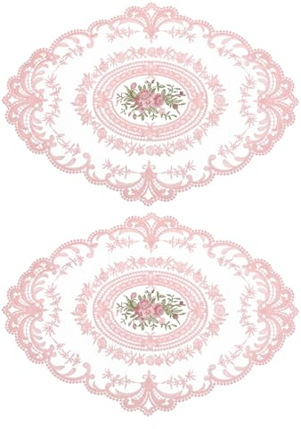 uxcell 2Pack Retro Lace Placemat 12x16-in Oval Embroidered Table Place Mats French Crochet Doilies Coasters Cup Mat for Home Wedding, Pink