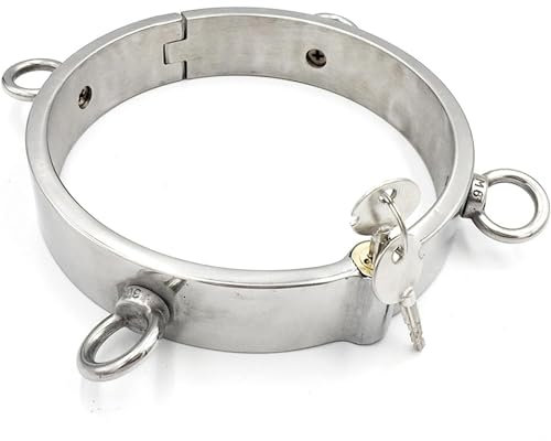 Edelstahl Abschließbar 4 Ösen Halsband SM Metall Halsreif/Halsfessel Sklave Hals Kragen Ring Cosplay BDSM Bondage Set Erwachsene Spiel Fesseln Sex Spielzeug für Paare Männer Frauen,Frauen