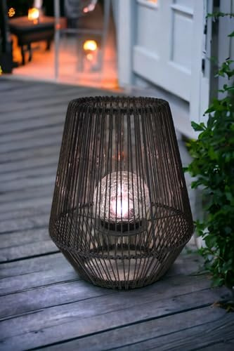 Solar Laterne mit Glaskugel Polyrattan 30cm Solarlampe Solarleuchte Rattan Lampe Gartenleuchte Tischlampe Tischleuchte