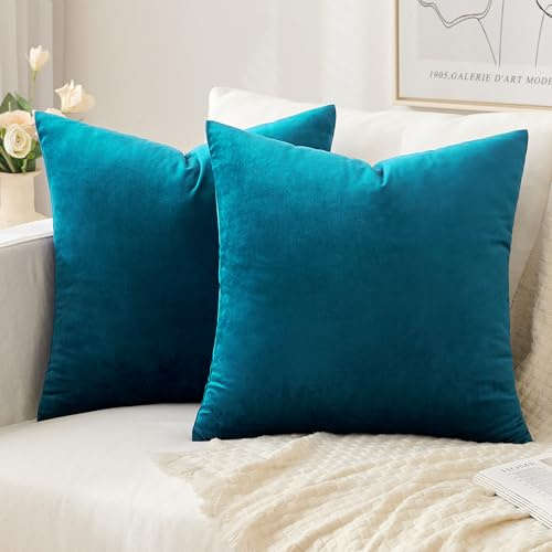 Slozzi 2er Set Samt Kissenbezüge 50x50 Blau Dekokissen Sofakissen | Haushalt Dekorative Kissenhülle Weich für Sofa Schlafzimmer Wohnzimmer