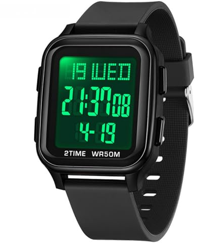 Forrader Montre numérique carrée pour homme - Montre militaire pour homme - Étanche jusqu'à 5 ATM - Montre de sport de plein air avec lumière/alarme/date/double heure/compte à rebours - Cadeau, Noir