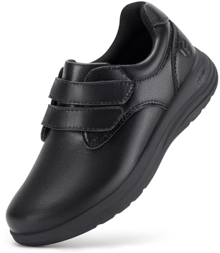 FitVille Womens Wide Fit Leather Shoes Lightweight Arch Support Diabetic Shoes Ladies Loafers with Adjustable Straps for Swollen Feet