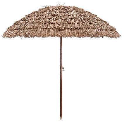 Sombrilla de Playa Plegable con Función de Inclinación Paraguas de Paja Paraguas de Estilo Hawaiano para Patio Jardín Piscina Exterior Colores Naturales (Color : Natural A)