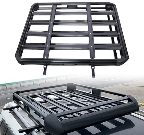 Universal takräcke för bilar aluminium takräcke korg bagagehållare av aluminium 127 x 97 cm 68 kg svart för alla typer av SUV:ar alla modeller
