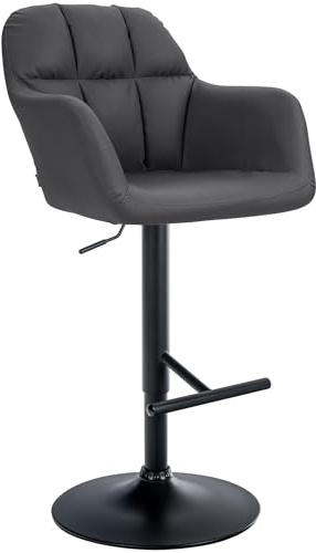 CLP Barhocker Natoma Kunstleder I 360° Drehbar, Metallgestell Höhenverstellbar Mit Fußstütze I Küchenhocker Mit Gepolsterter Sitzfläche | Farbe schwarz Material Gestell Metall matt schwarz