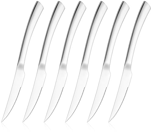 HaWare Steakmesser Set, Edelstahl ６ Stück Tafelmesser Buttermesser, Scharf Gezacktes Besteck Messer Set für Haushalt/Küche/Restaurant, Ergonomischer Griff, Spiegelpoliert & Spülmaschinenfest