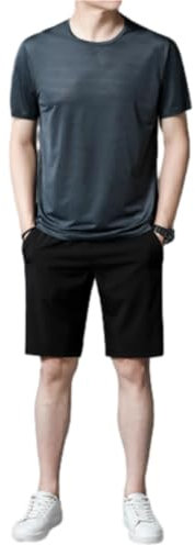 Sportshirt Herren Casual Mode Kurzarm Herren Klassisch All-Match T-Shirt Set Herren Sport Hose Herren Persönlichkeit Trend Sportanzug Herren C-Grey Green1 3XL