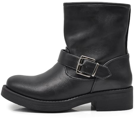 IF Stivali Stivaletti Anfibi Biker Motociclista Con fibbia Da Donna HJ803 Nero N.37
