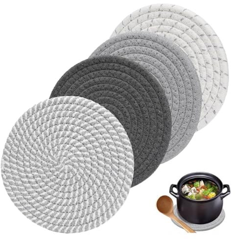 4pcs Sottopentola in Cotone a Filo Multiuso Rotondi Sottobicchiere Sottopentola Minimalista Sottobicchieri Assorbenti in Tessuto di Cotone, Sottopiatti Rotondi Eleg, Poggiapentola Assorbimento Dell'Ac