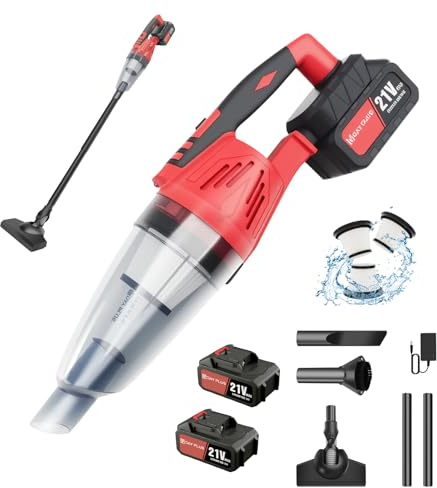 Cordless Handheld Vacuum Cleaner, 2 in 1 Car Hoovers Cordless Powerful USB Rechargeable Car Vacuum Portable Handheld Hoover with LED Light, 0.6L Dust Cup, 2x2200mAh Battery Mini Vacuum Cleaner