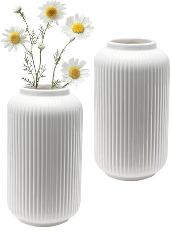 Keramik Vase Weiß, Dekorative Vasen für Pampasgras Deko, Minimalistische Moderne Heimdekoration Neutral Boho Nordic Vase für Tischdecko mit Pampasgras, Zimmer Deko für Geschenk