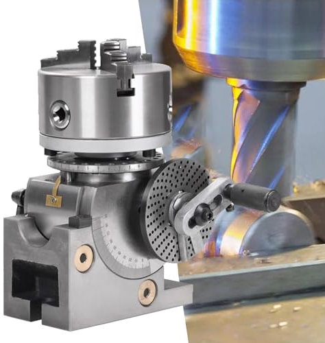 Universal Indexing Head for Milling Machine 4/5/6 Chuck Vertical Horizontal Indexing Rotary Table,with Tailstock Dividing Plates CNC Mill for Milling Machine,Reduction Ratio 1:40(100mm/4in)