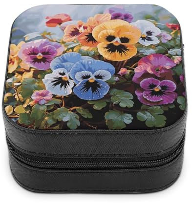 GHEPSDW Schmuckkästchen mit Stiefmütterchen-Blumen, klein, Reise-Schmuck-Organizer, tragbar, Mini-Aufbewahrungsbox, für Ringe, Ohrringe